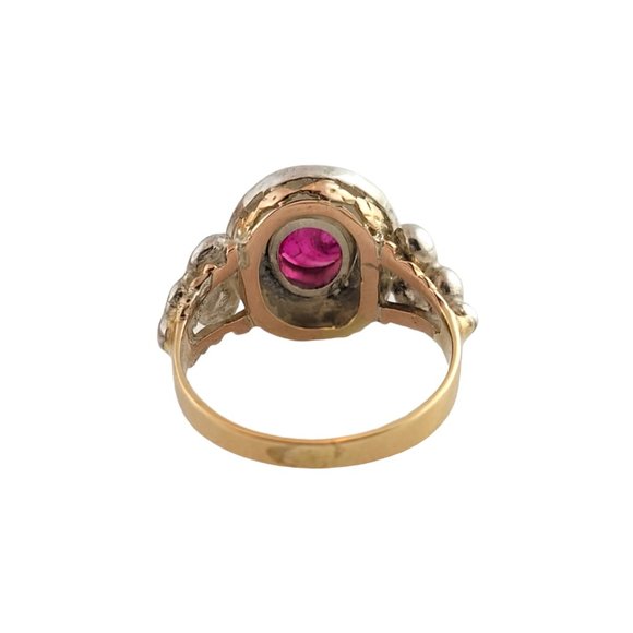 10K Yellow Gold Rose Cut Diamond Lab Created Ruby Floral Ring 6.5 #13925 - Picture 5 of 10
